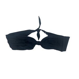 Black Bandeau Bikini Top With Gathered Front & Adjustable Tie Back